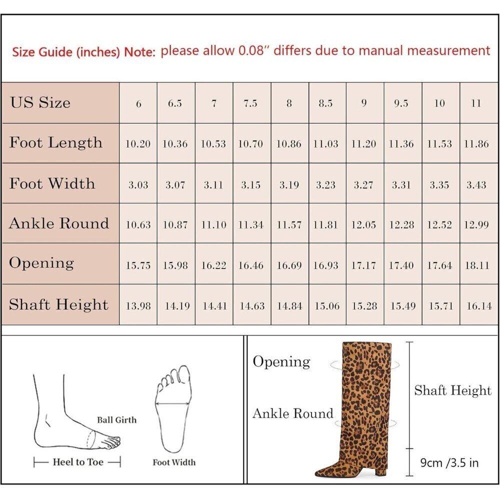 Women Suede leopardFaux Leather Fold Over Knee High Chunky High Heels Boot - Picture 7 of 7